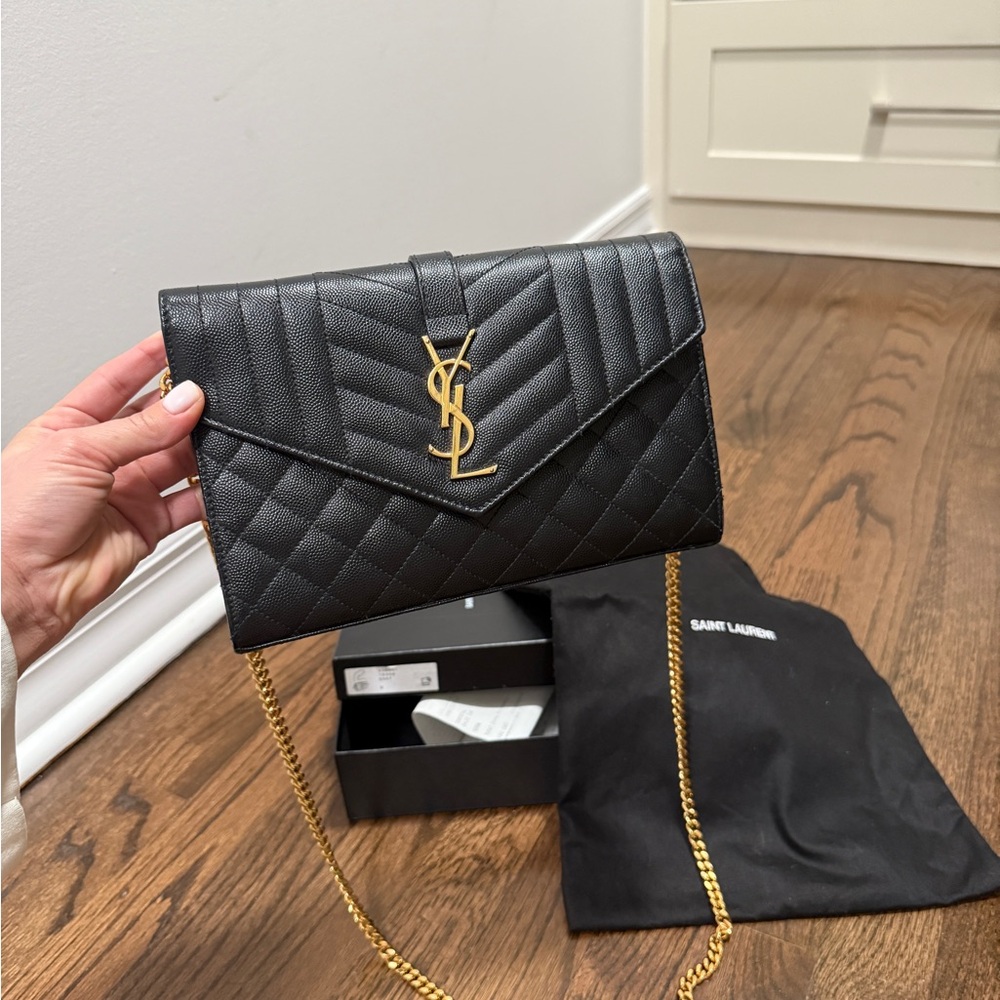 Saint Laurent Black Quilted Clutch with Gold Chain - Picture 6 of 8